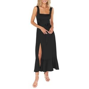SHOW ME YOUR MUMU Women’s Black Satin Midi Slit Dress Small